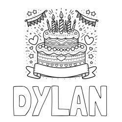 Online Created Coloring Page - DYLAN Coloring Page and Cute Birthday Cake Coloring Page