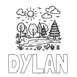 Online Created Coloring Page - DYLAN Coloring Page and Summer Coloring Page - Pond, Ducks and Forest