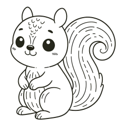 Easy Coloring Page of a Cute Squirrel