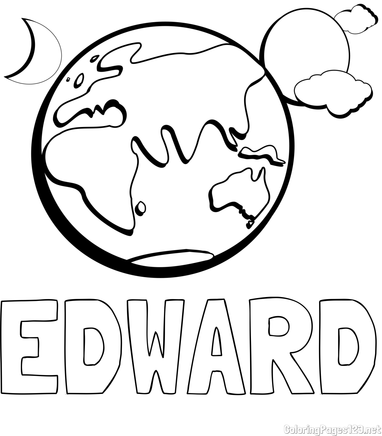 EDWARD Coloring Page alongside Earth, Sun, and Moon Coloring Page
