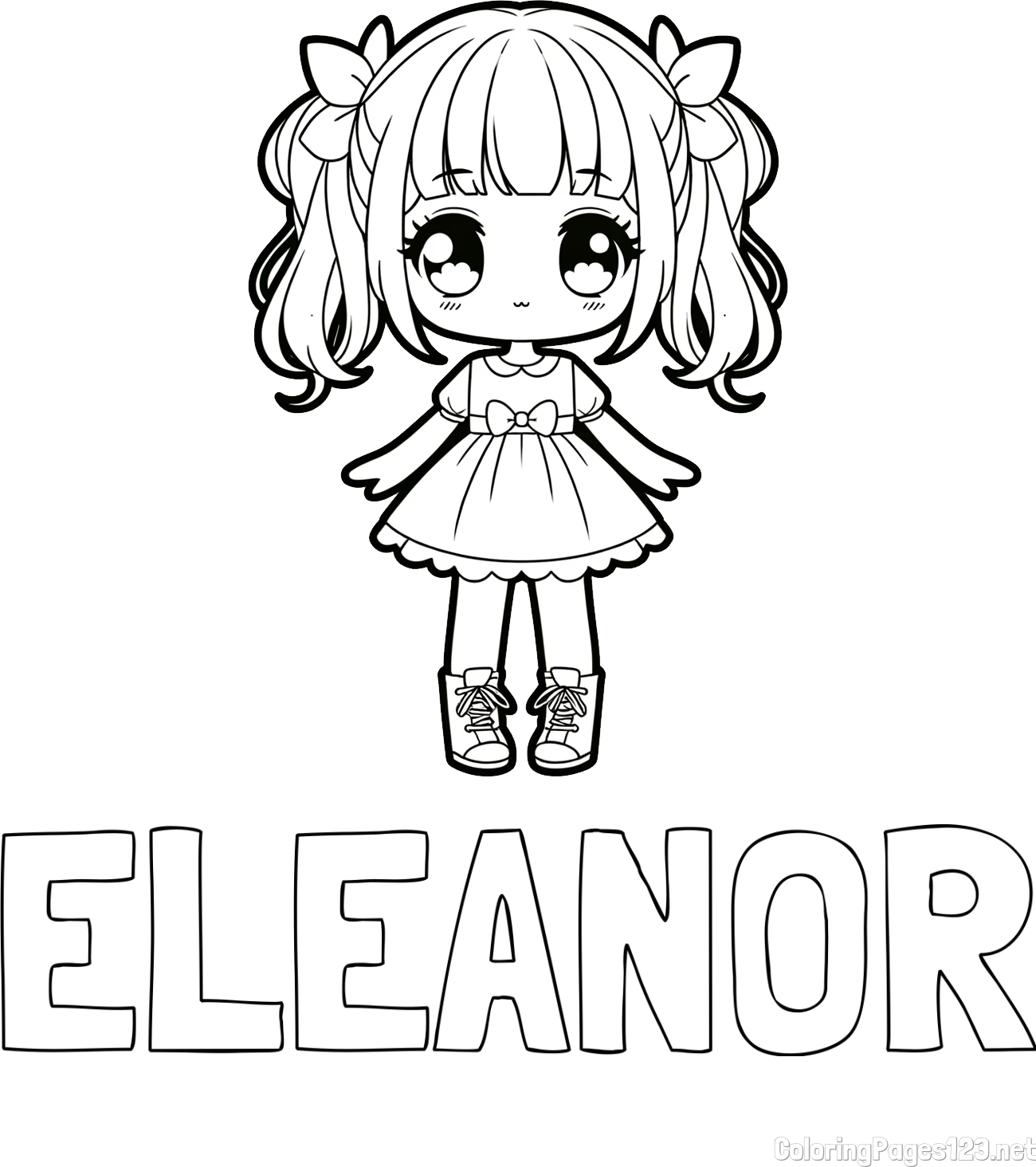 ELEANOR Coloring Page alongside Coloring Page of a Cute Anime Girl
