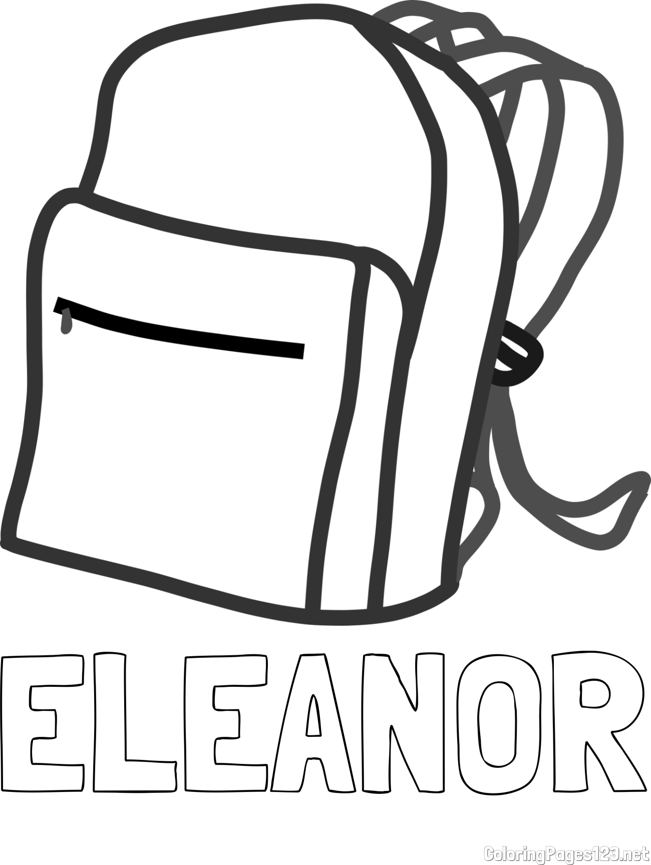 ELEANOR Coloring Page and School Backpack Coloring Page