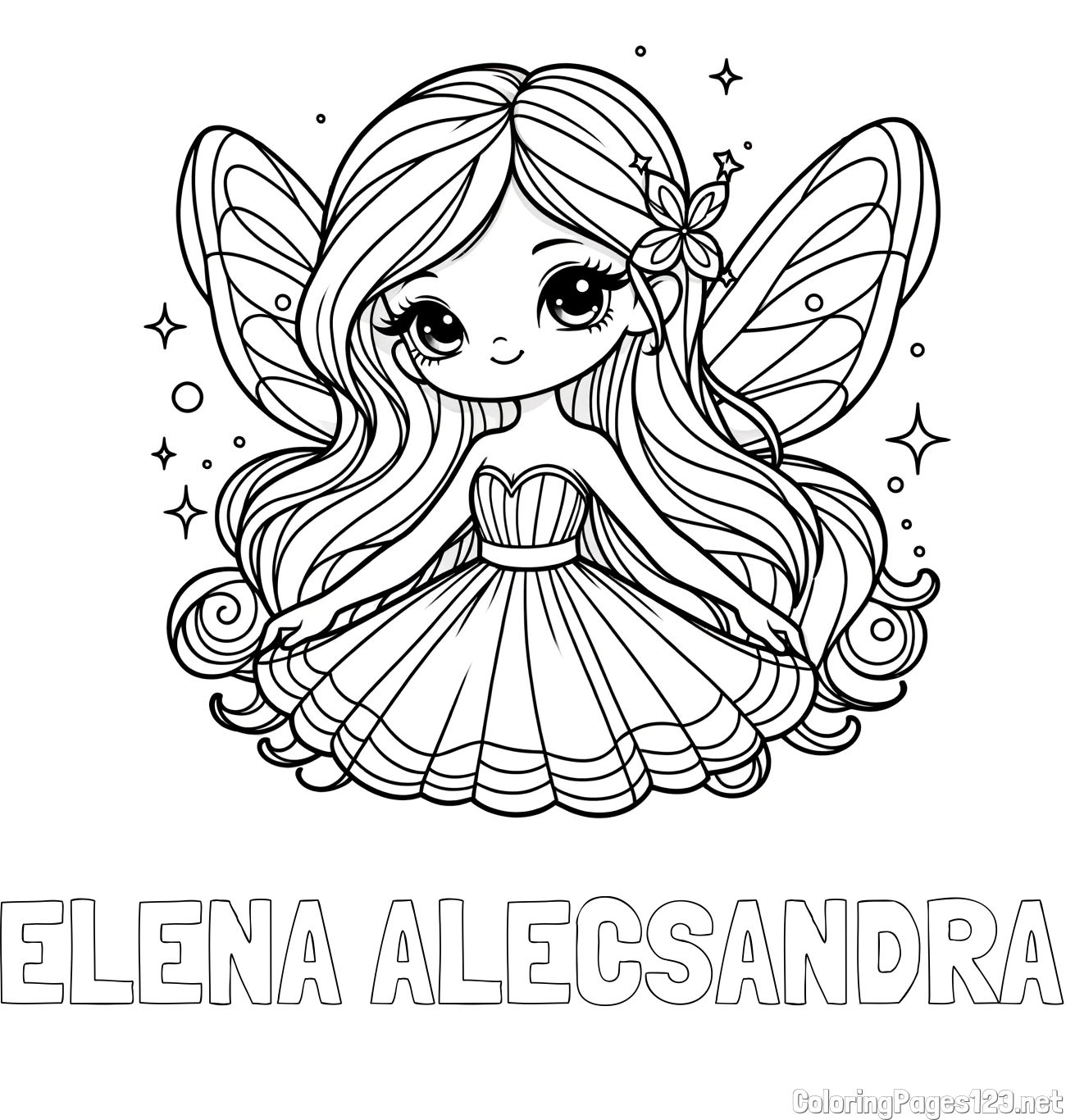 ELENA ALECSANDRA Coloring Page and Coloring Page of a Cute and Smiling Magical Fairy