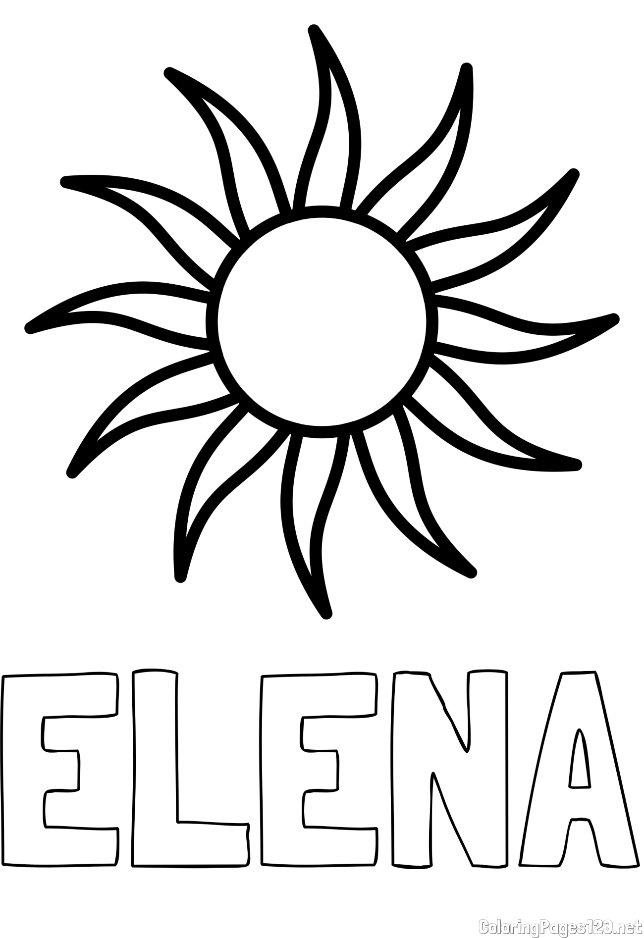 ELENA Coloring Page and Simple Sun Coloring Page for Kids