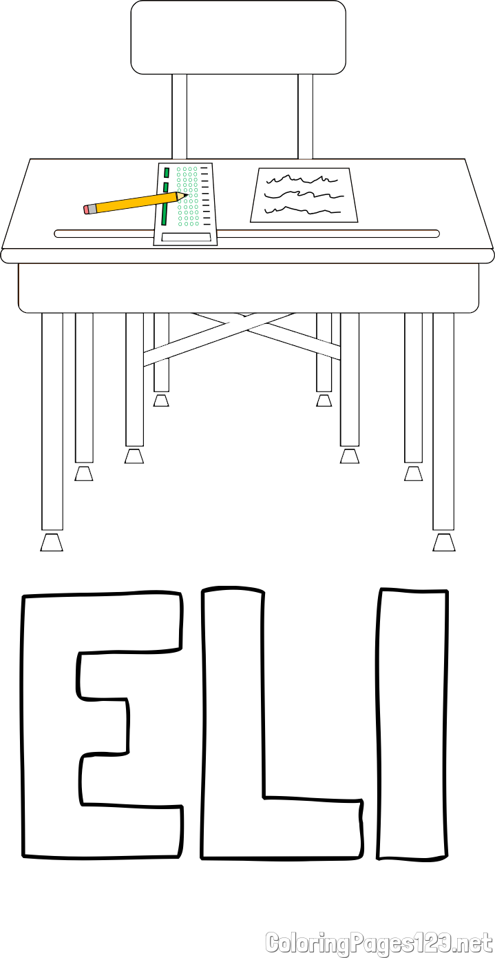 ELI Coloring Page and School Desk Coloring Page