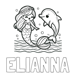 ELIANNA Coloring Page alongside Coloring Page of a Cute Mermaid Dancing with a Dolphin
