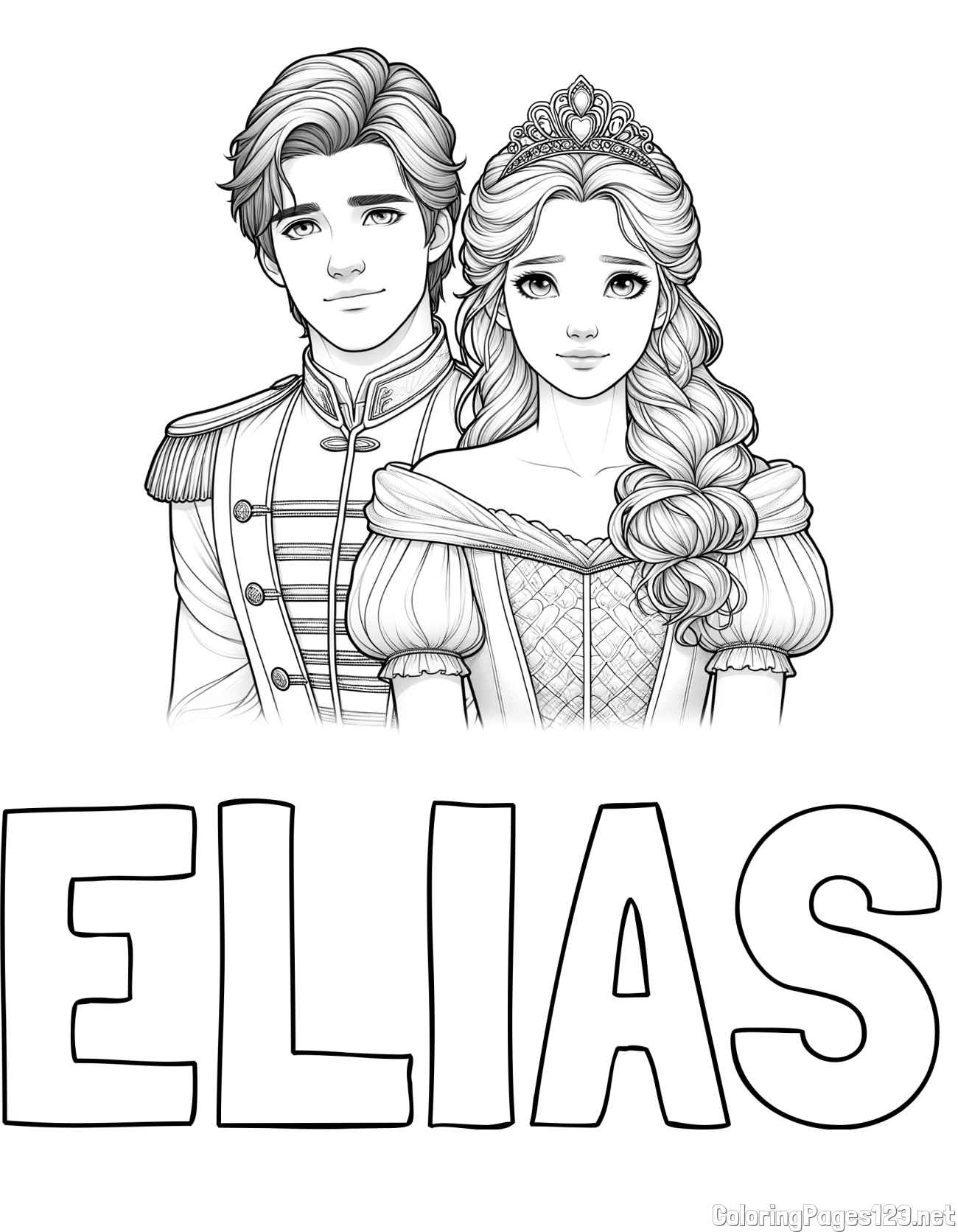 ELIAS Coloring Page and Coloring Page of a Prince and Princess
