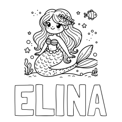 Online Created Coloring Page - ELINA Coloring Page and Coloring Page of a Cute Mermaid in the Sea