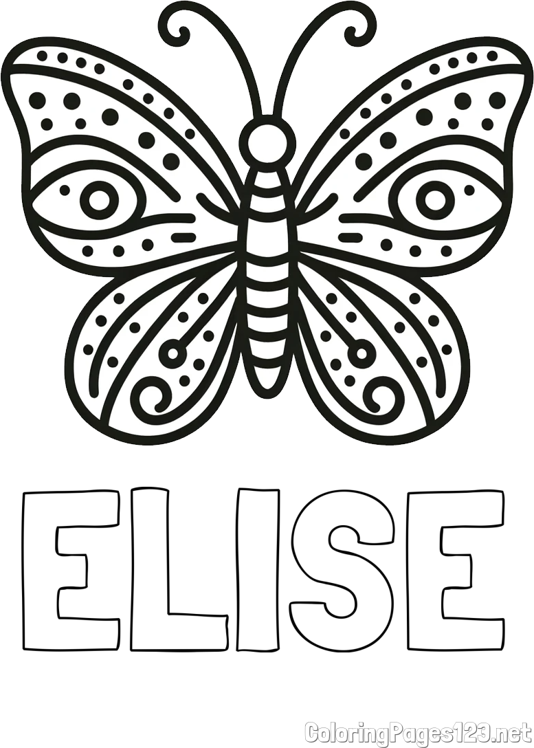 ELISE Coloring Page and Butterfly Coloring Page (Simple)
