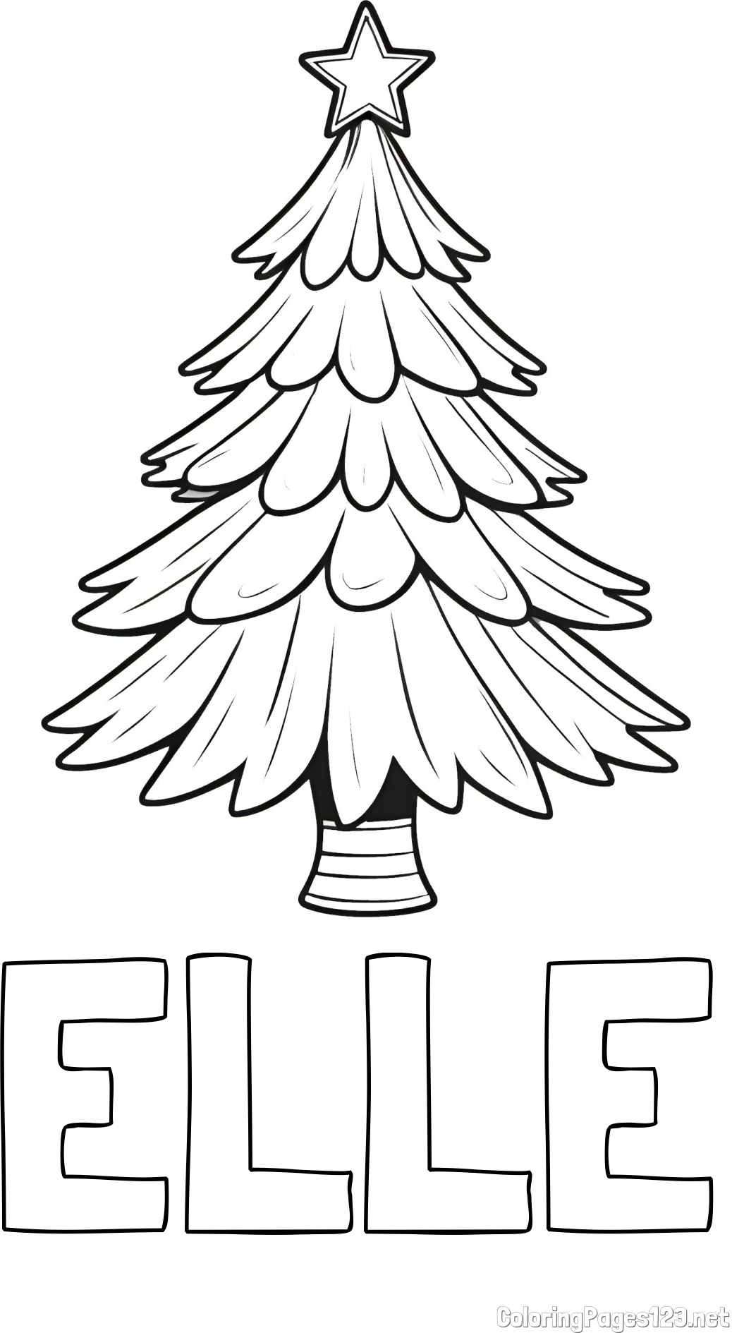 ELLE Coloring Page and Christmas Tree with Star Coloring Page