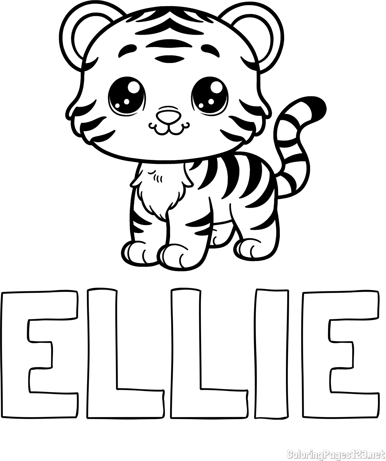 ELLIE Coloring Page and Cute Tiger Cub Coloring Page