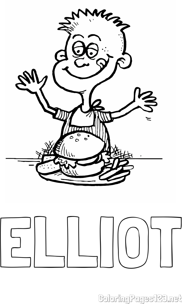 ELLIOT Coloring Page alongside Child Eating a Hamburger Coloring Page -