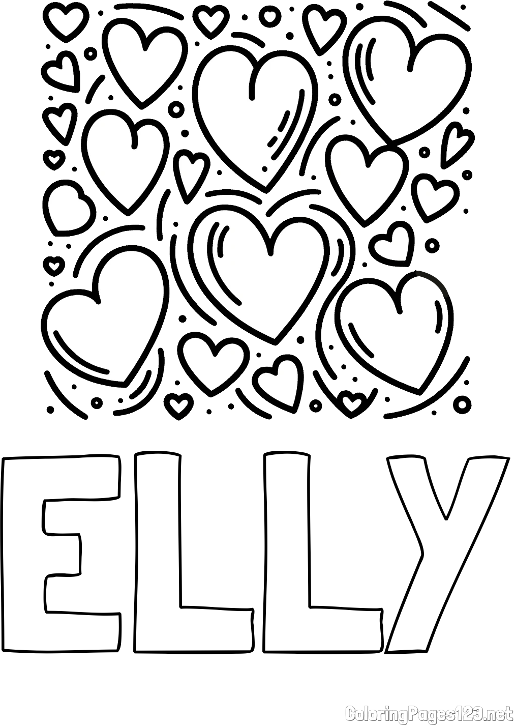 ELLY Coloring Page and Free Printable Coloring Page of Hearts