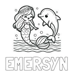 Online Created Coloring Page - EMERSYN Coloring Page and Coloring Page of a Cute Mermaid Dancing with a Dolphin