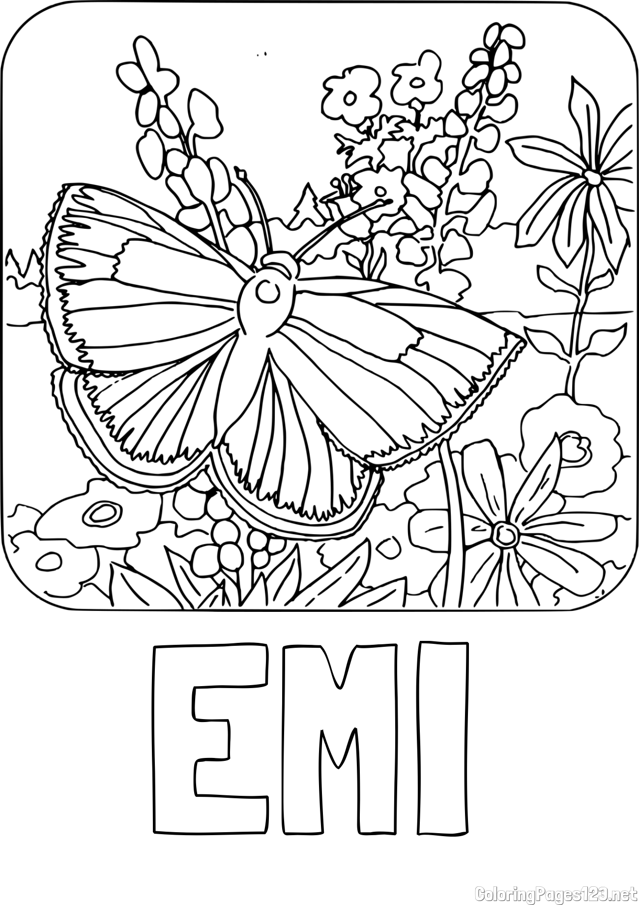 EMI Coloring Page and Butterfly on Flower Coloring Page