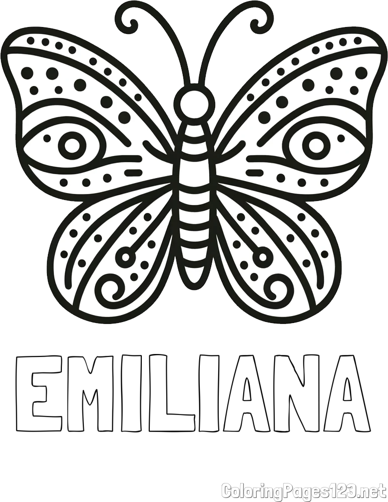 EMILIANA Coloring Page and Butterfly Coloring Page (Simple)