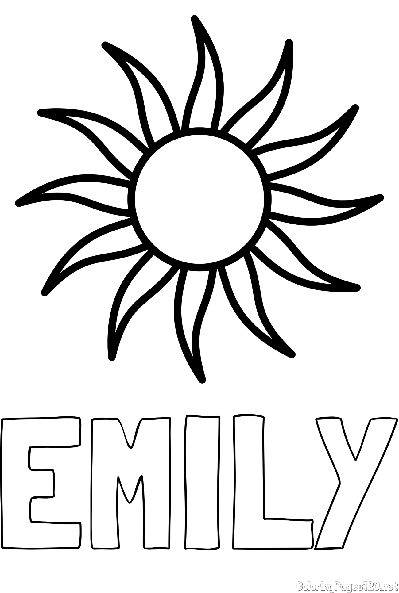 EMILY Coloring Page alongside Simple Sun Coloring Page for Kids