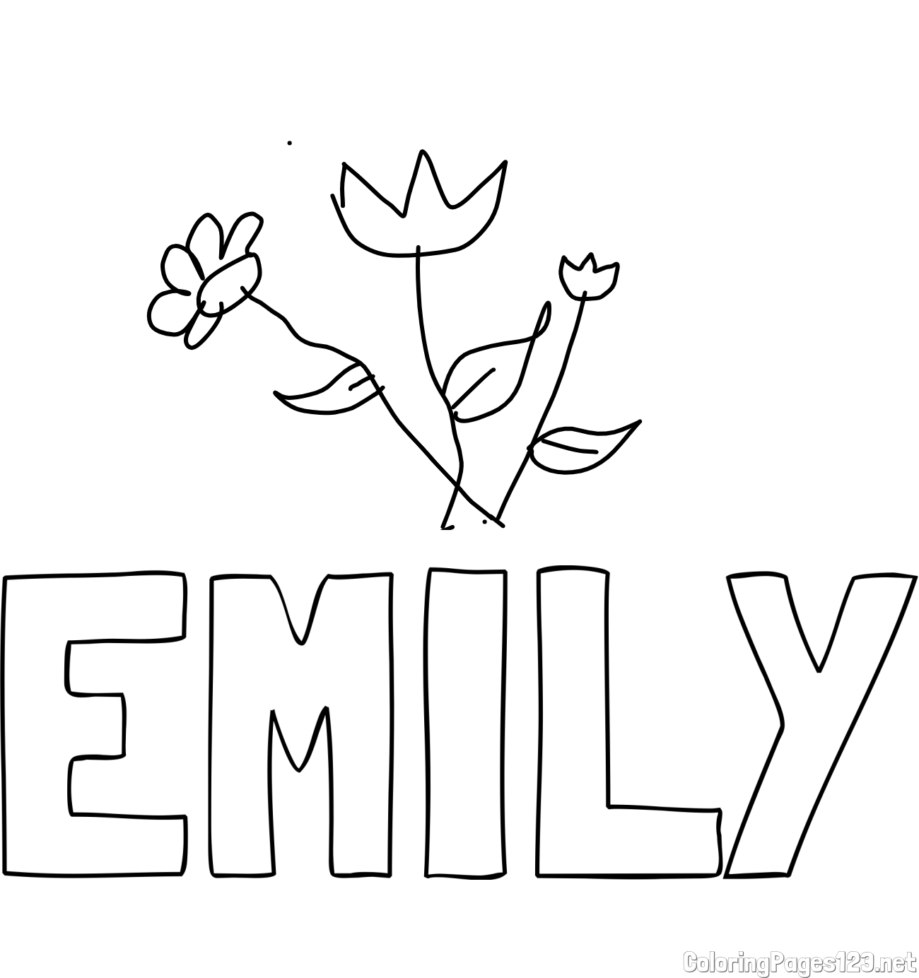 EMILY Coloring Page and flowers