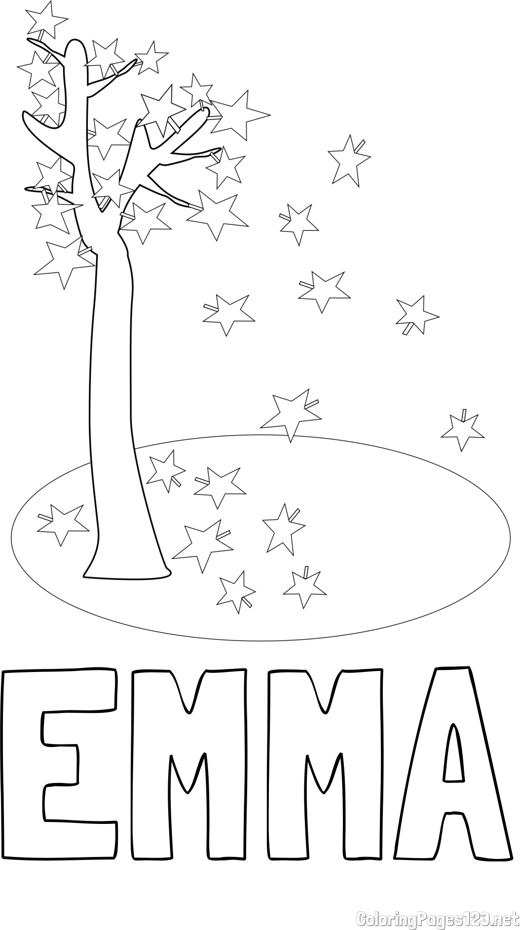 EMMA Coloring Page and Autumn Tree Coloring Page for Kids