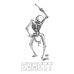 Online Created Coloring Page - EMMETT Coloring Page and Skeleton Playing Drums Coloring Page