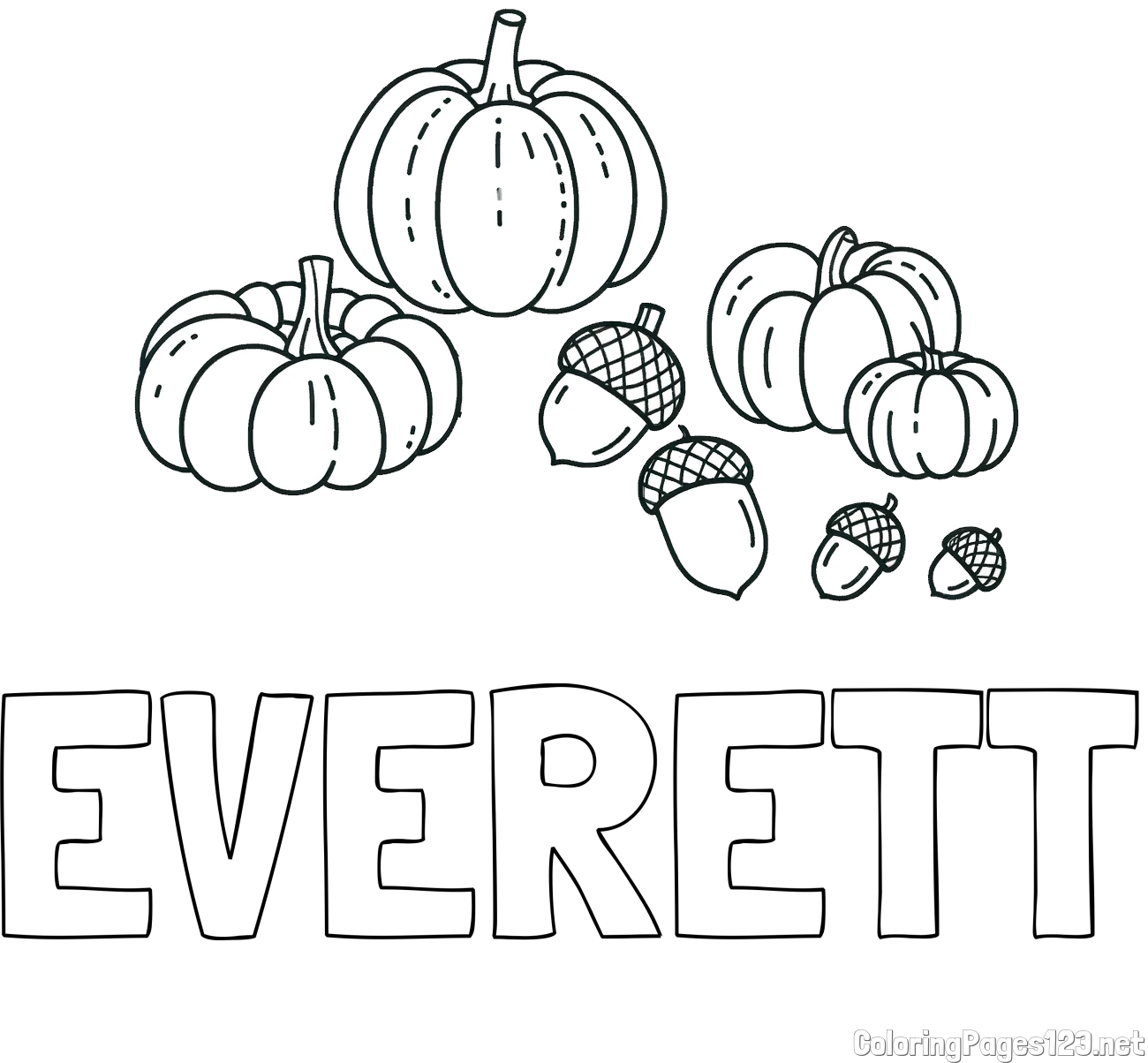 EVERETT Coloring Page and Autumn Harvest Coloring Page - Acorns and Pumpkins