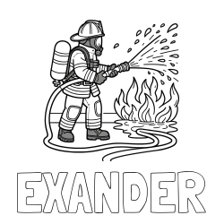 Online Created Coloring Page - EXANDER Coloring Page and A coloring page of a firefighter and a big fire