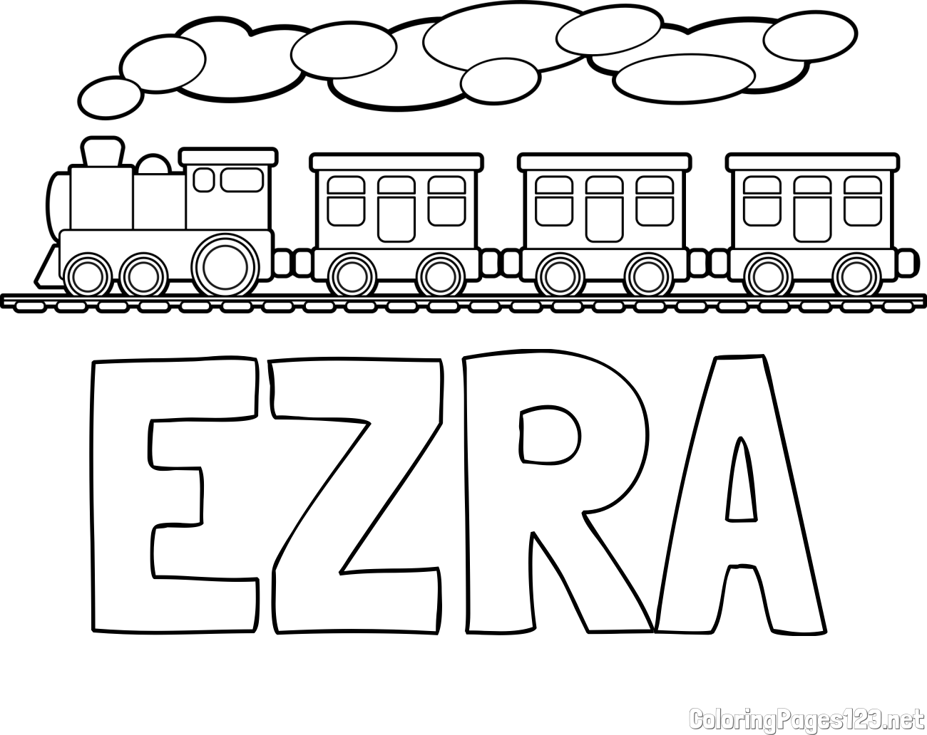 EZRA Coloring Page and Kids’ Steam Locomotive Coloring Page