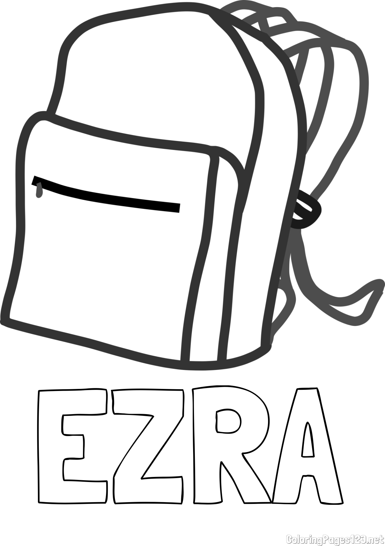 EZRA Coloring Page and School Backpack Coloring Page