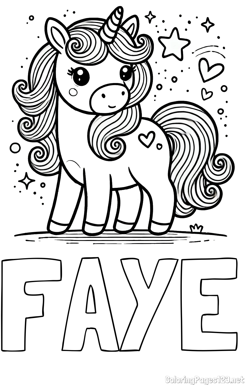 FAYE Coloring Page and Cute Unicorn Coloring Page