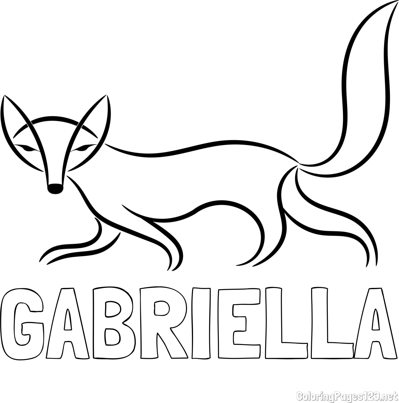 GABRIELLA Coloring Page and Artistically Depicted Fox Coloring Page
