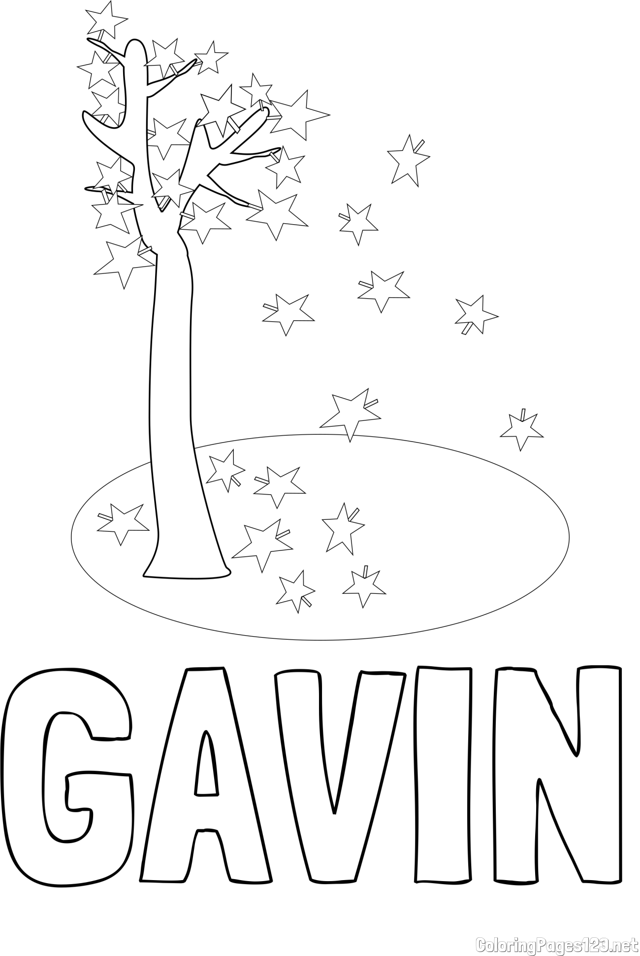 GAVIN Coloring Page and Autumn Tree Coloring Page for Kids