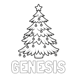 Online Created Coloring Page - GENESIS Coloring Page and Christmas Tree with Star and Ornaments Coloring Page
