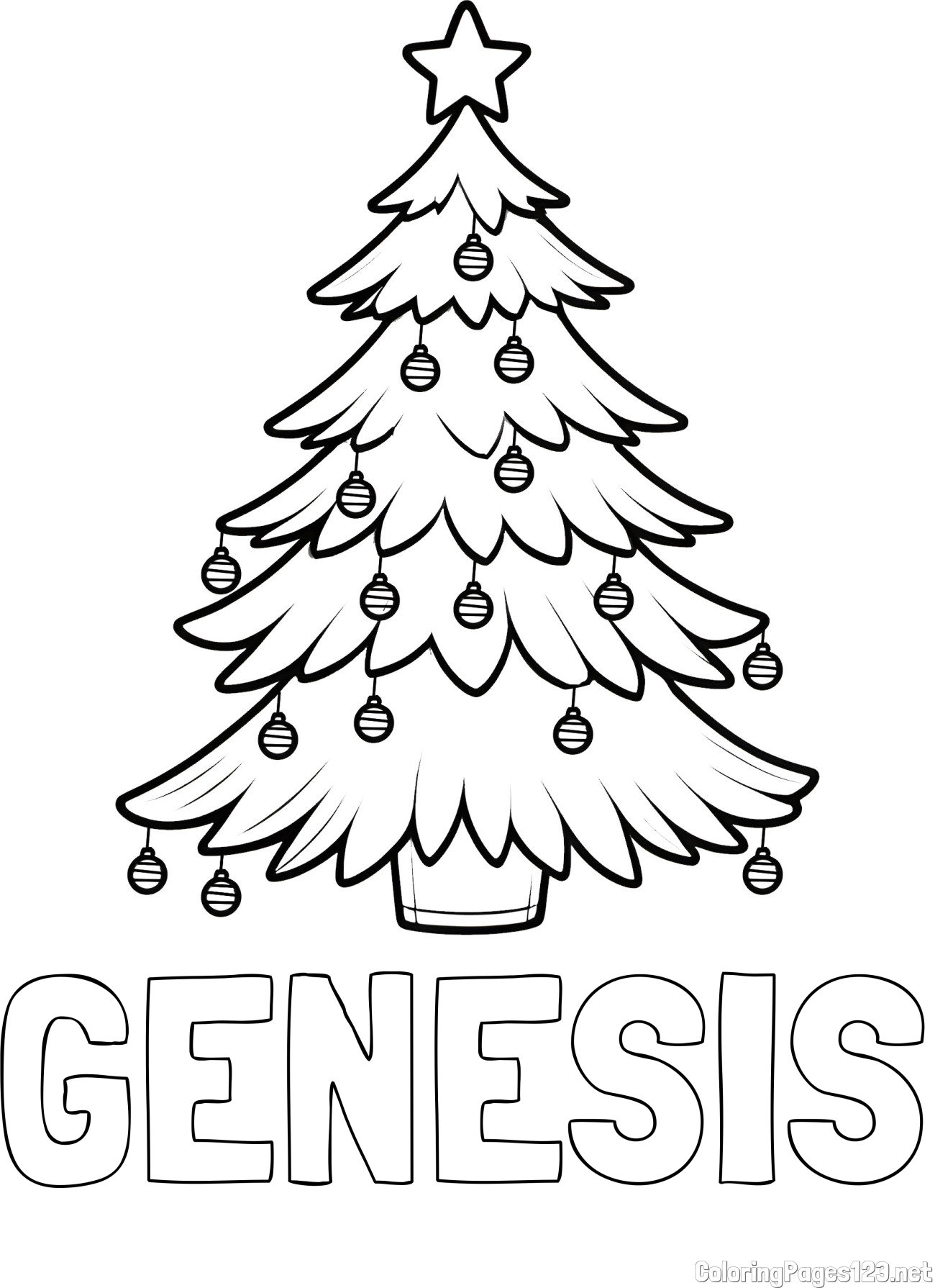 GENESIS Coloring Page and Christmas Tree with Star and Ornaments Coloring Page