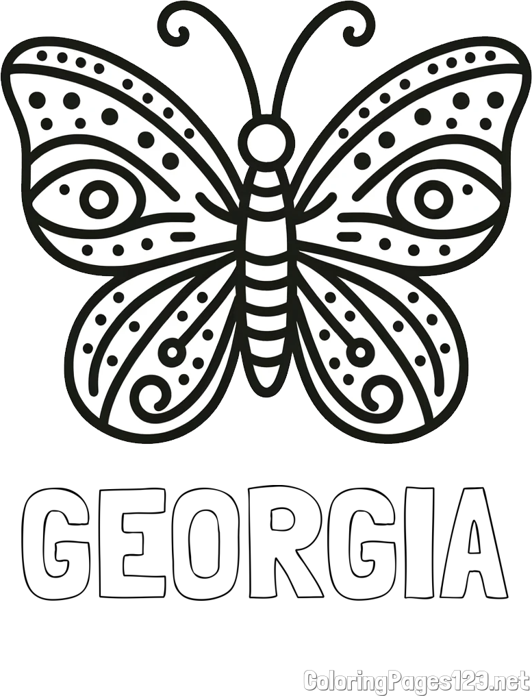 GEORGIA Coloring Page and Butterfly Coloring Page (Simple)