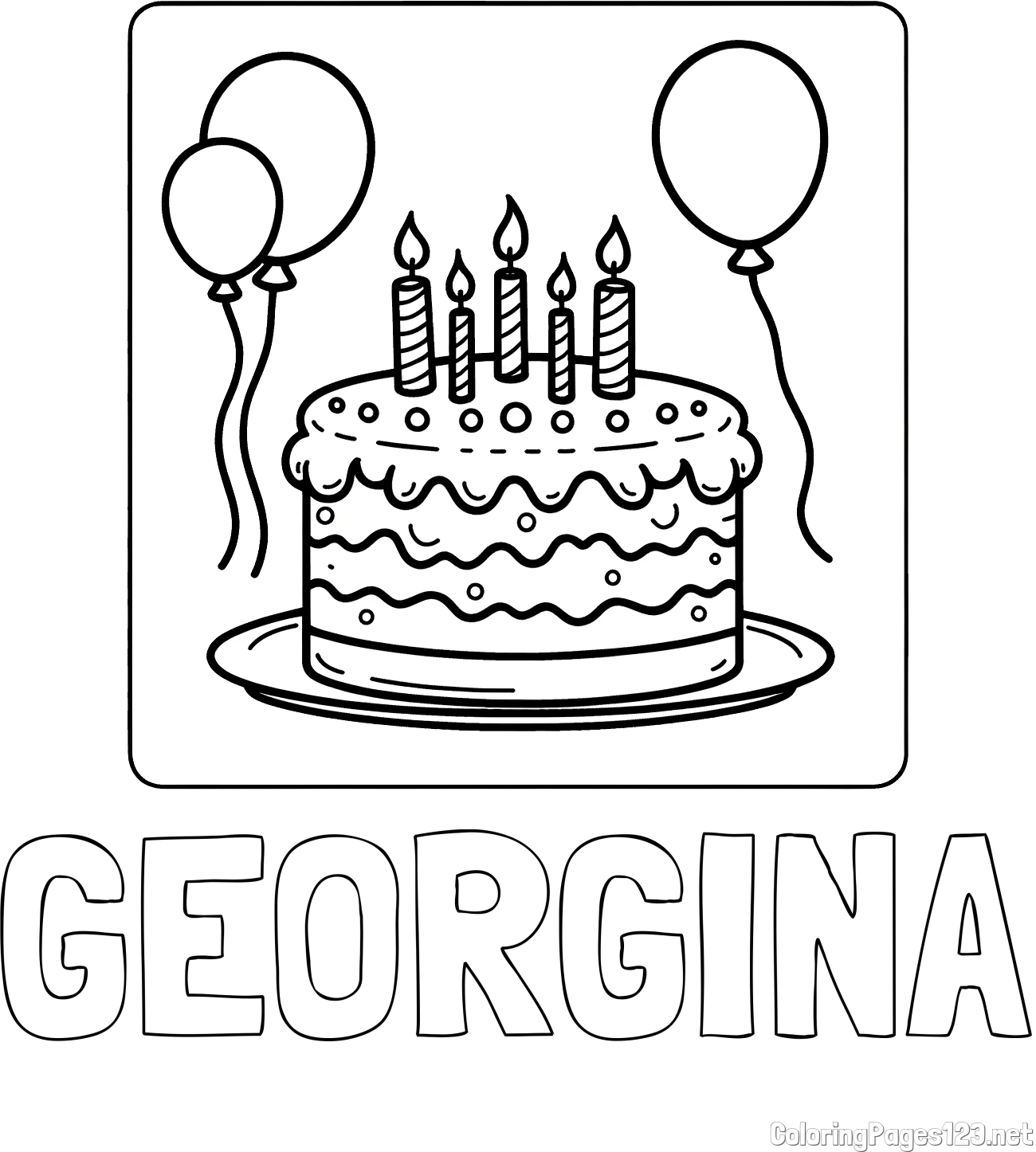 GEORGINA Coloring Page and 5th Birthday Cake Coloring Page