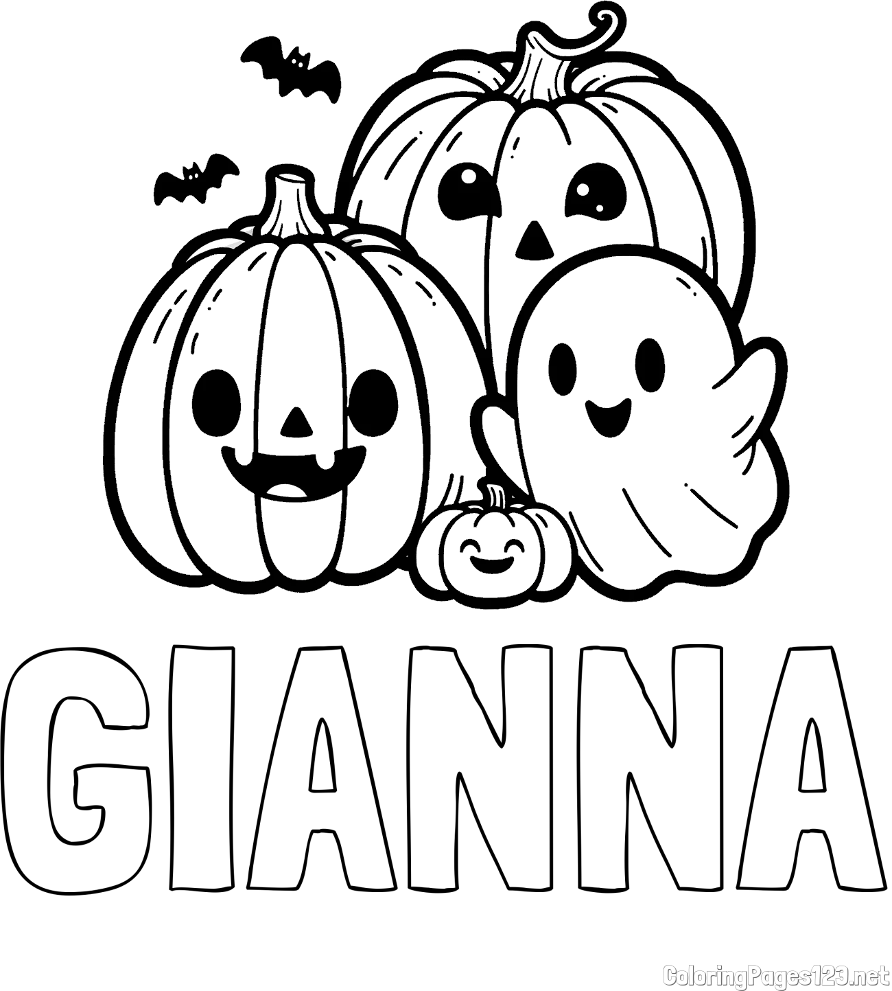 GIANNA Coloring Page and Halloween Pumpkin and Ghost Coloring Page