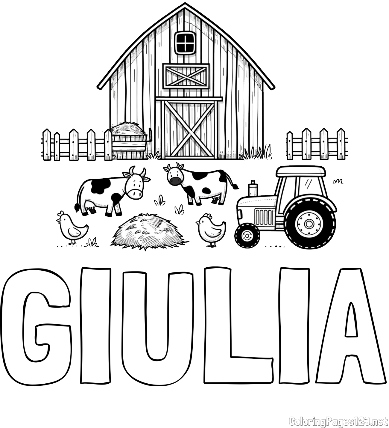 GIULIA Coloring Page and Kids Farm Coloring Page