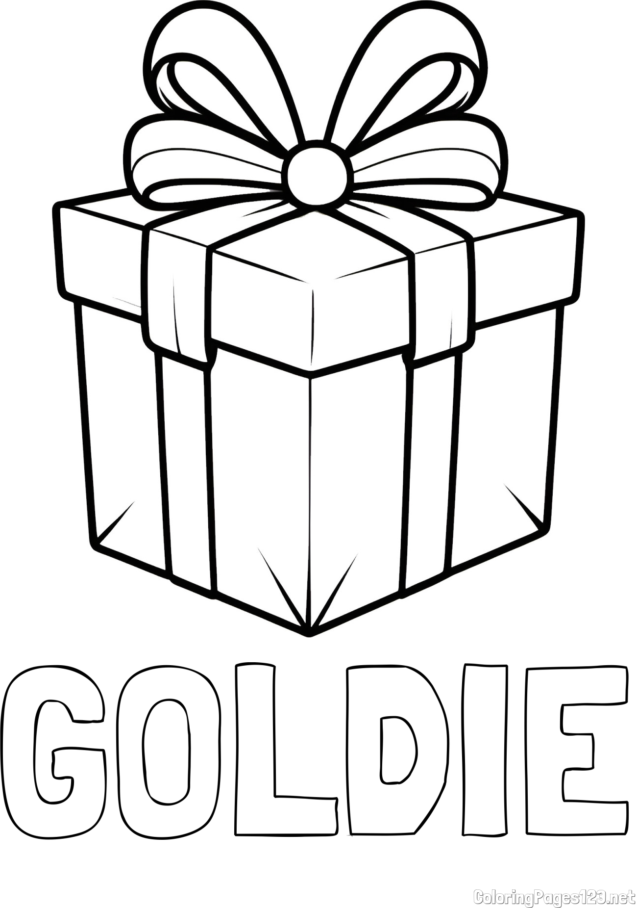 GOLDIE Coloring Page and Gift Box with Ribbon Coloring Page