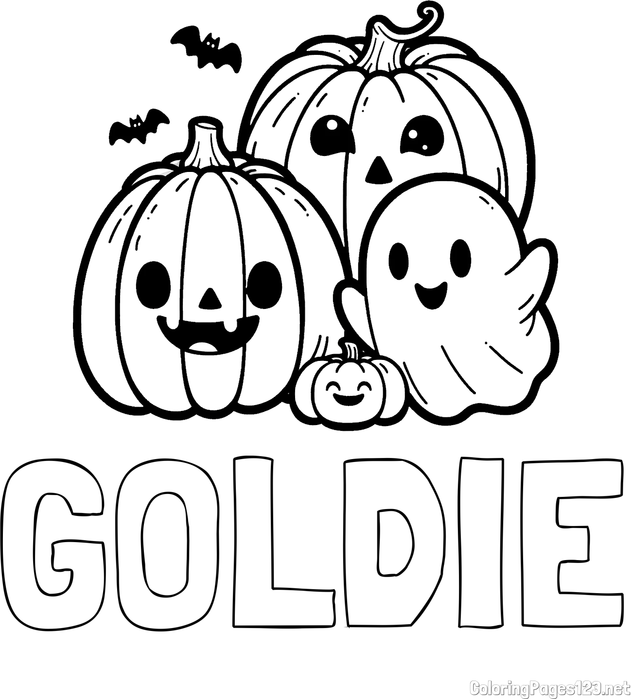 GOLDIE Coloring Page and Halloween Pumpkin and Ghost Coloring Page