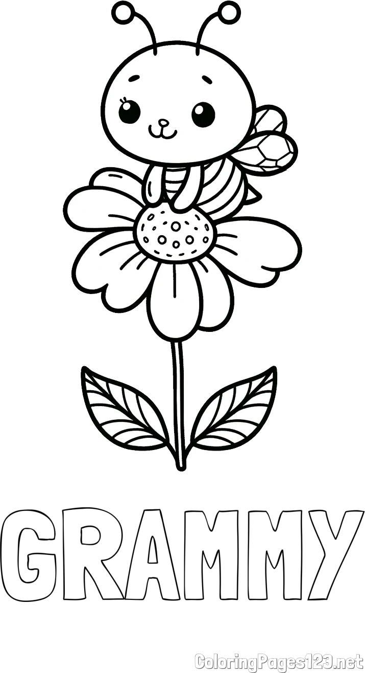 GRAMMY Coloring Page and Coloring Page of a Cute Bee on a Flower