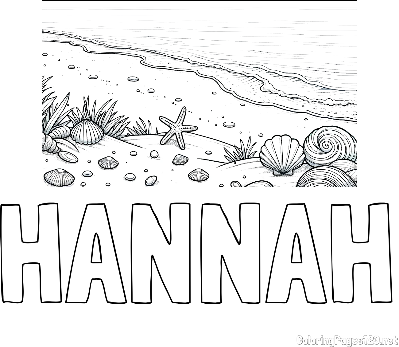 HANNAH Coloring Page and Beautiful Seashore Coloring Page