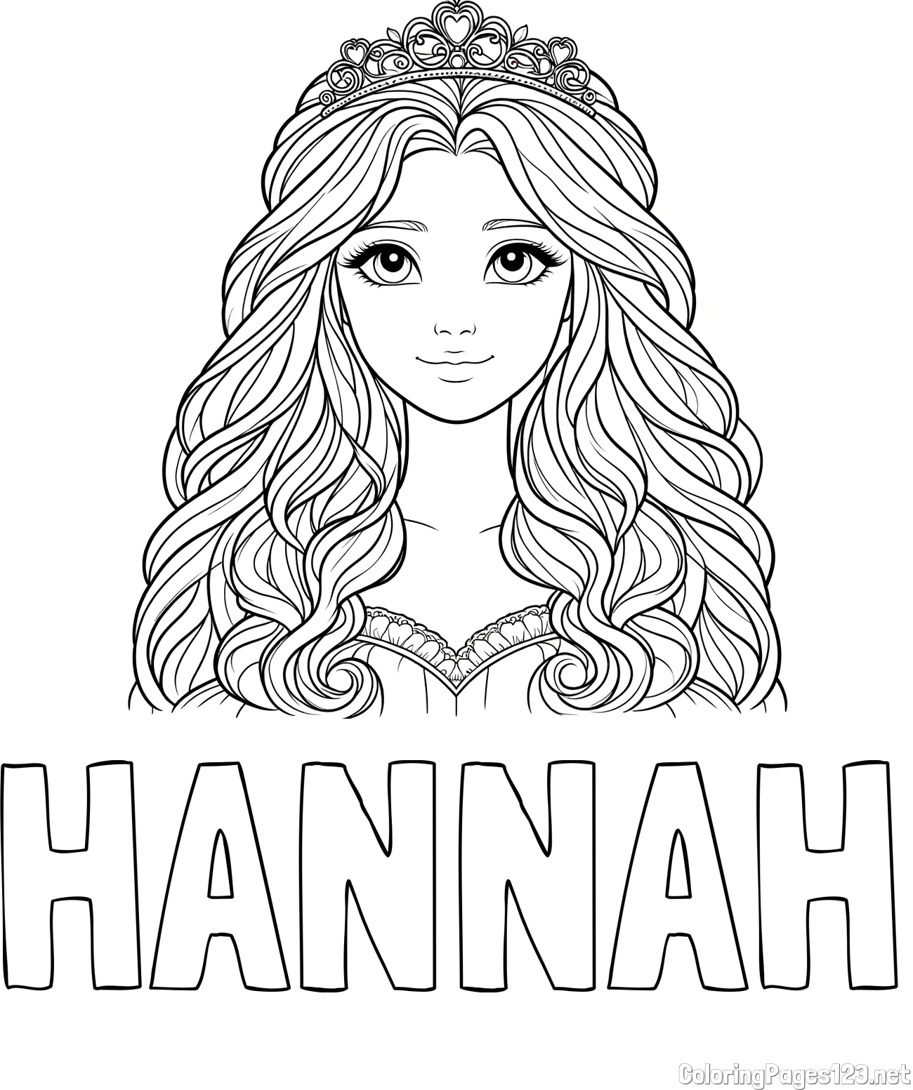 HANNAH Coloring Page and Princess Coloring Page