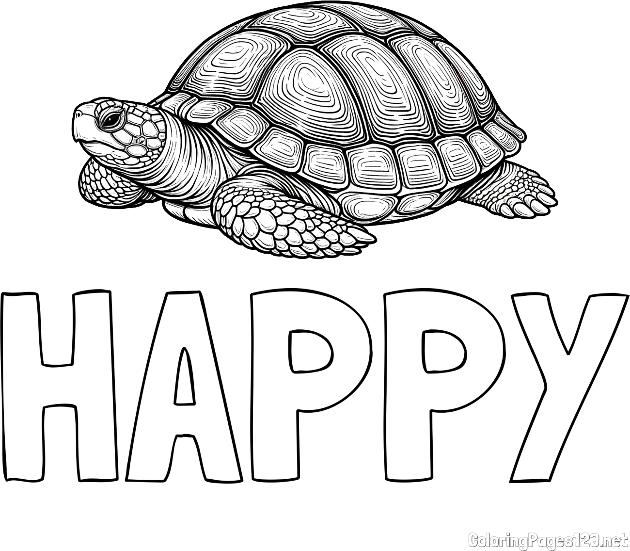HAPPY Coloring Page and Turtle Coloring Page for Adults