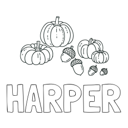 Online Created Coloring Page - HARPER Coloring Page and Autumn Harvest Coloring Page - Acorns and Pumpkins