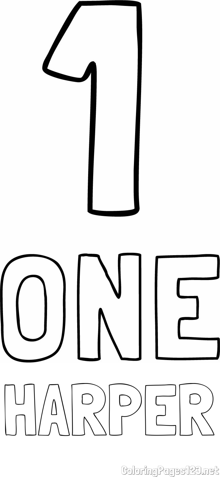 HARPER Coloring Page and Coloring of the Number One (1) with the Written Name