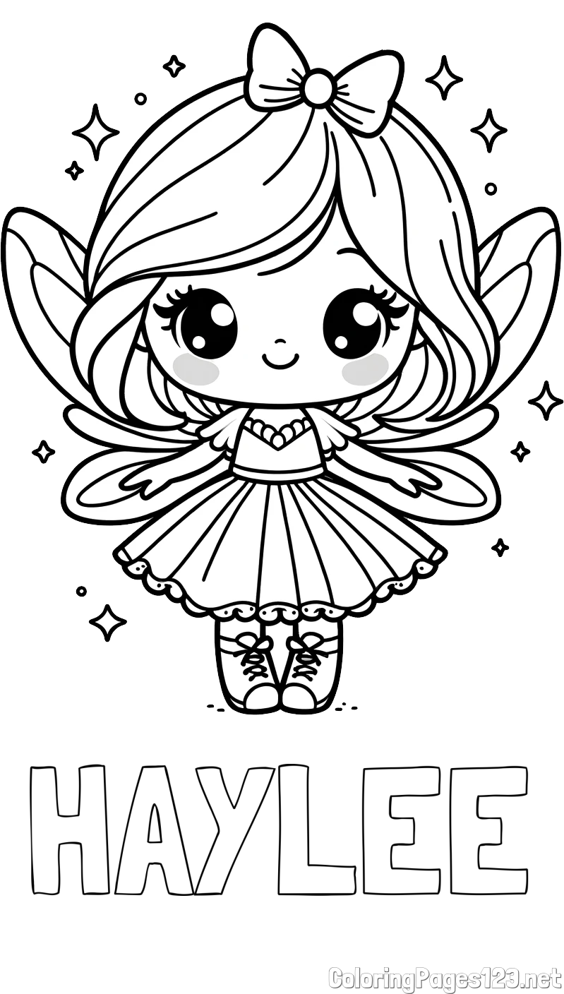 HAYLEE Coloring Page and Coloring Page of a Magical Fairy with a Cute Face