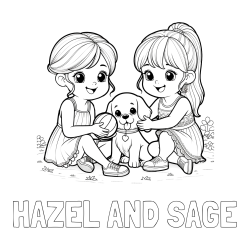 Online Created Coloring Page - HAZEL AND SAGE Coloring Page and Coloring Page of Two Girls with a Dog