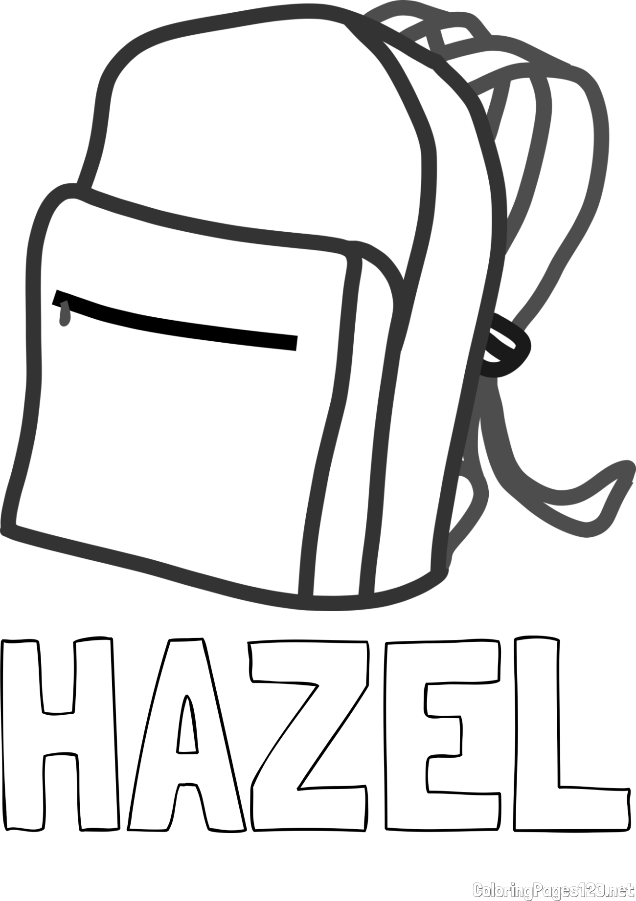 HAZEL Coloring Page and School Backpack Coloring Page