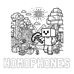 Online Created Coloring Page - HOMOPHONES Coloring Page and Minecraft World Coloring Page