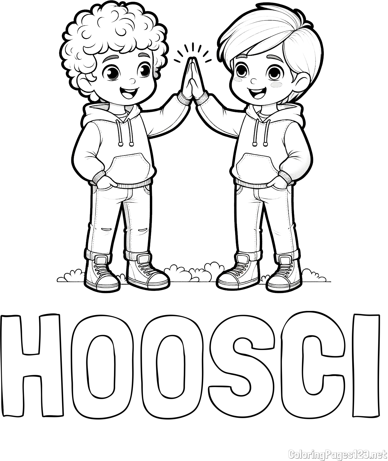 HOOSCI Coloring Page and Coloring Page of Two Boys Giving High Five (Best Friends Forever)